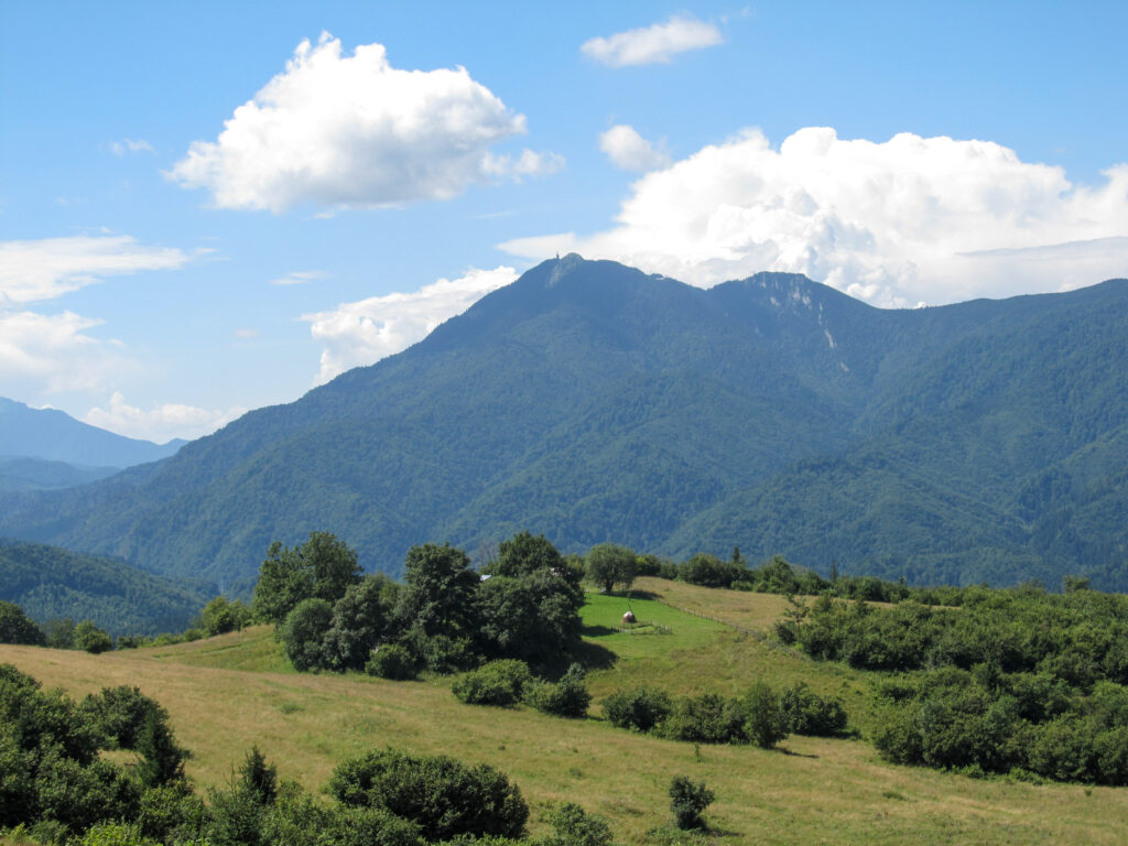 Beautiful view of the Bucegi Mountains from Sacele, Romania