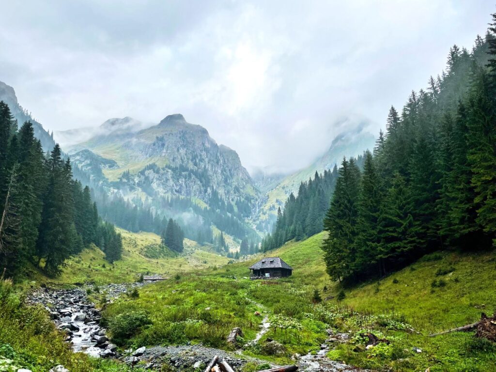 Malaiesti cabin, located on a moraine of a glacial valley in the Bucegi Mountains.
